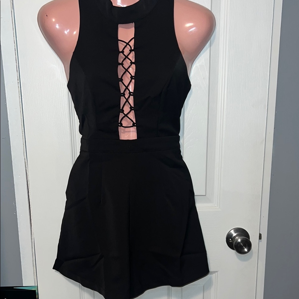 L'ATISTE Black Lace-Up Jumpsuit